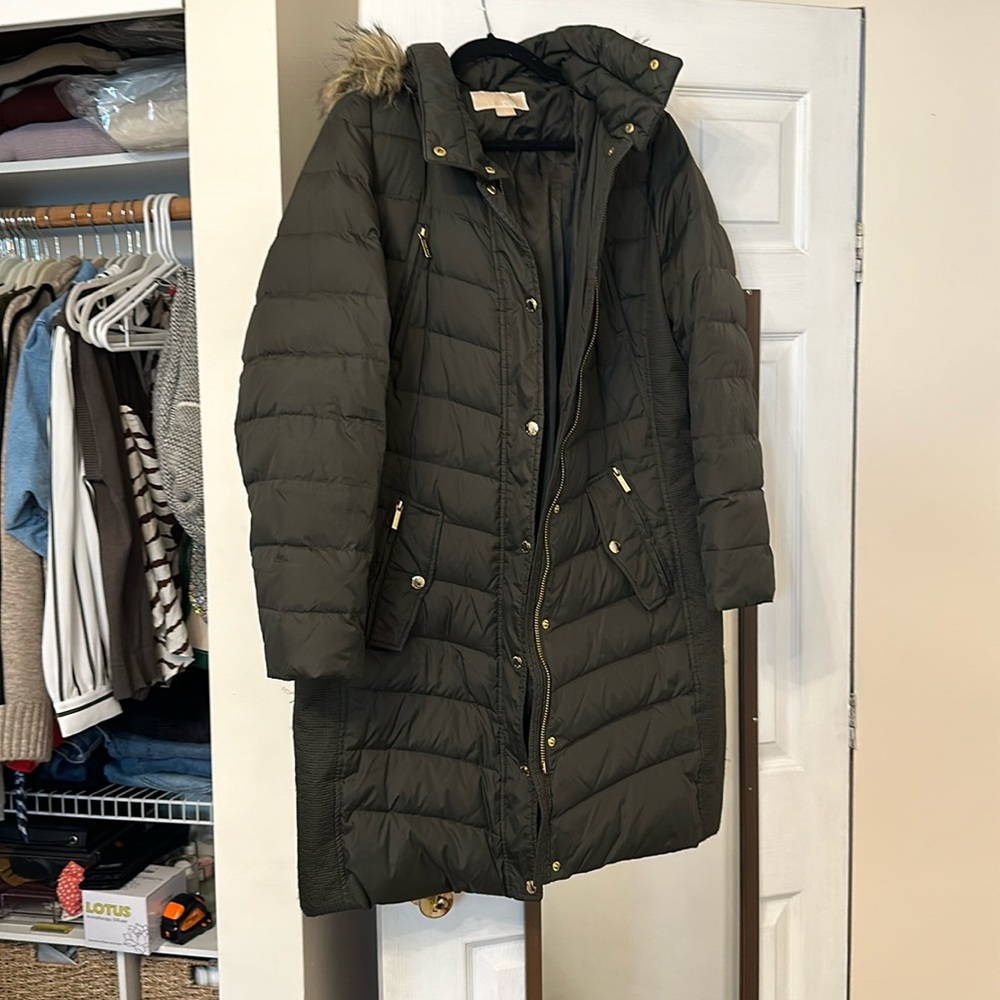 MICHAEL Michael Kors Sz.0X Long Length Winter Puffer Coat w/ Faux Fur Hood Trim